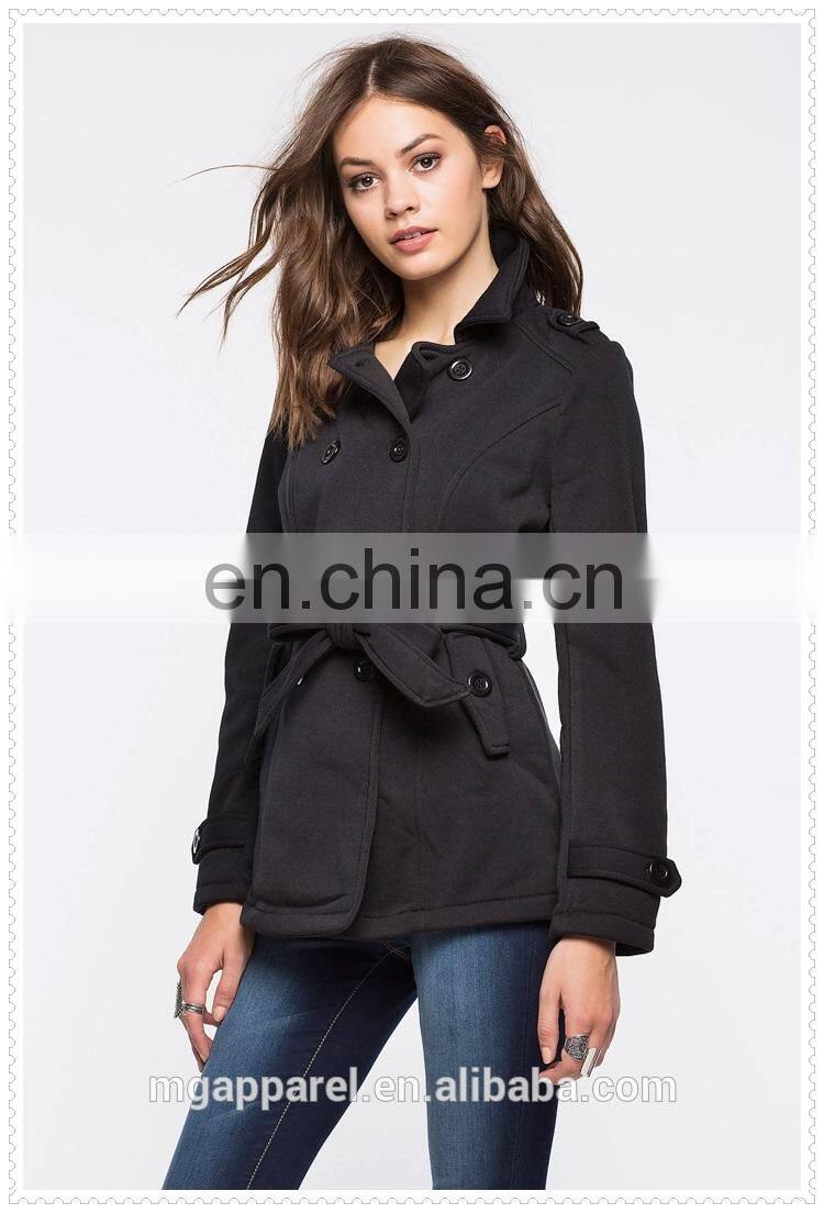 china OEM fashion women clothes notch collar belted long fleece lined winter coat