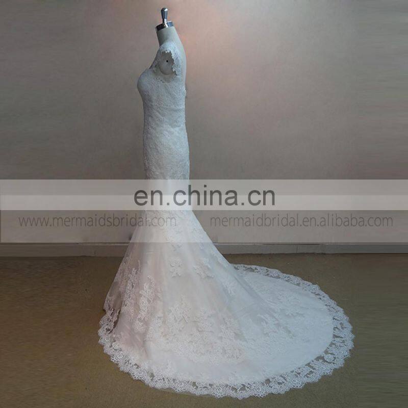 Terse Fish Cut Sweet Heart Cap Sleeve Lace Wedding Party Dress