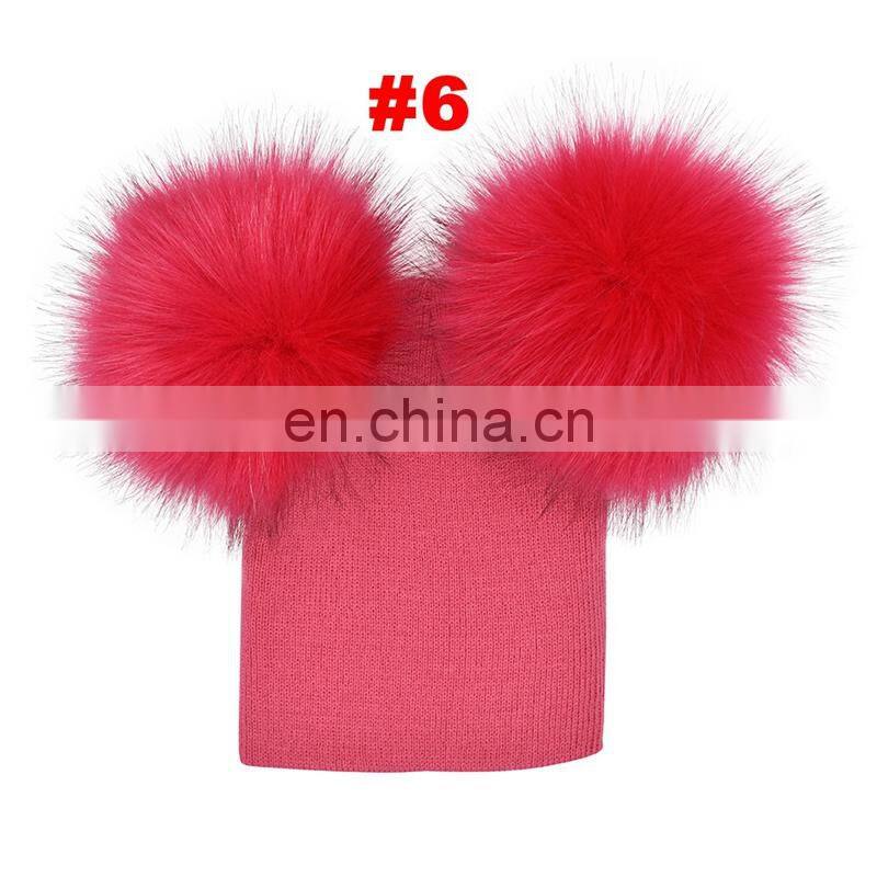 Baby Crochet Hats with Plush Fur Balls Toddler boys girls Knitted Beanie Pom Poms 6M-5T