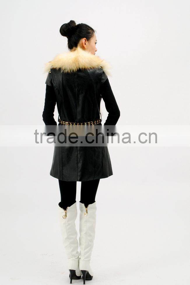New Style Black and White Pretty Women Real Raccoon Dog Fur And Sheepskin Winter Coat