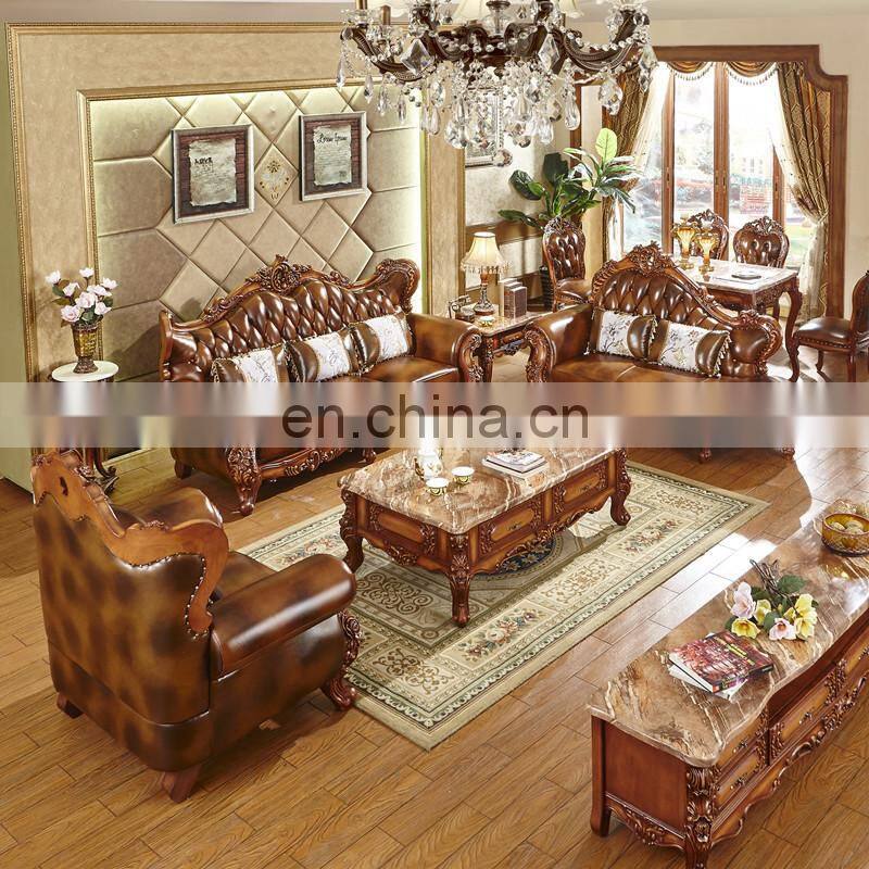 classic solid wood genuine leather sofa set designs living room furniture luxury