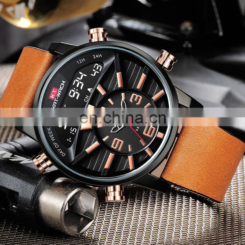 KAT-Wach 1819 Men Digital+Quartz Watch Waterproof 50M Male Luxury Brand Leather Military Multifunction Watch