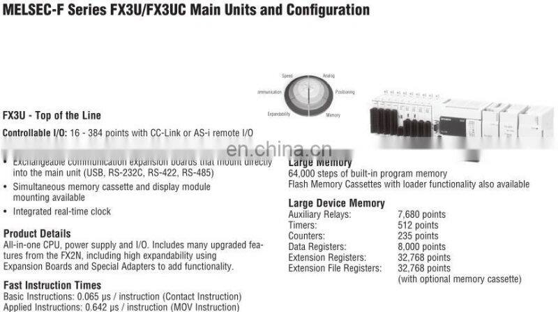 For high speed, high functionality, and expandability Mitsubishi plc control unit FX3U-2HC