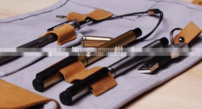 Multifuction High-capacity Genuine Leather and canvas Travel Data Cable Line Cellphone Camera Storage Bags Organizer Bag