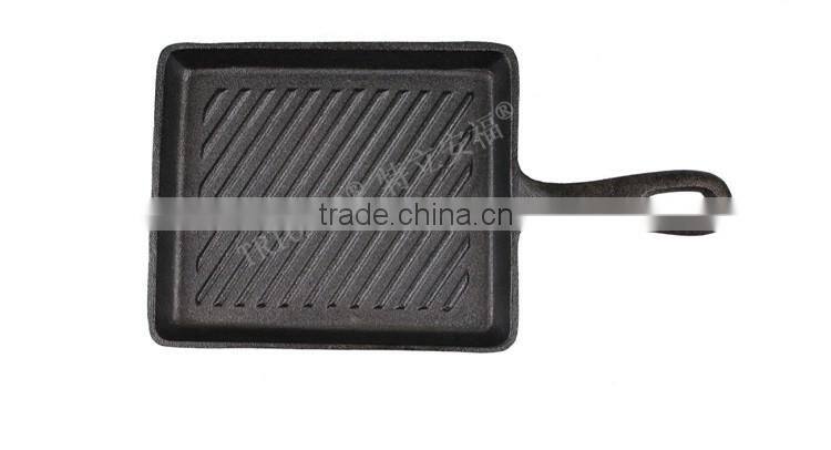 Single handle thread interior bottom cast iron grill pan manufacturer china