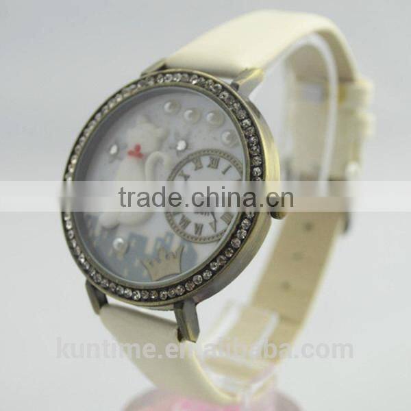 Women's and Girl's Cute Cat Style Leather Analog Quartz Wrist Watch