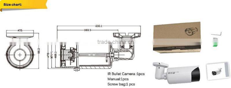 high quality vari focal len waterproof ir 40m bullet 2.0MP ahd camera