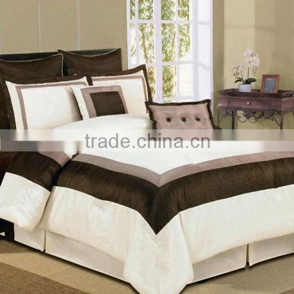 2016 7 Pcs Gorgeous Patchwork Polyester Check Design Comforter Set Bed In White Brown Coffee Color