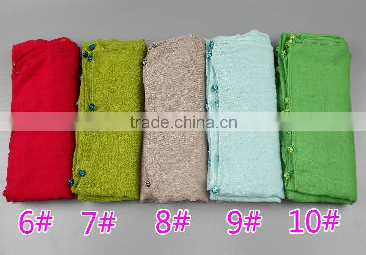 New Design Plain Blank Solid Color Cotton Ladies Fashion Scarves With Pendant