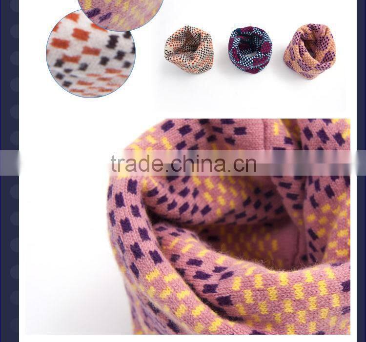 Small Plaid Pattern Unisex Boys Girls Acrylic Knitted Winter Circle Loop Scarf