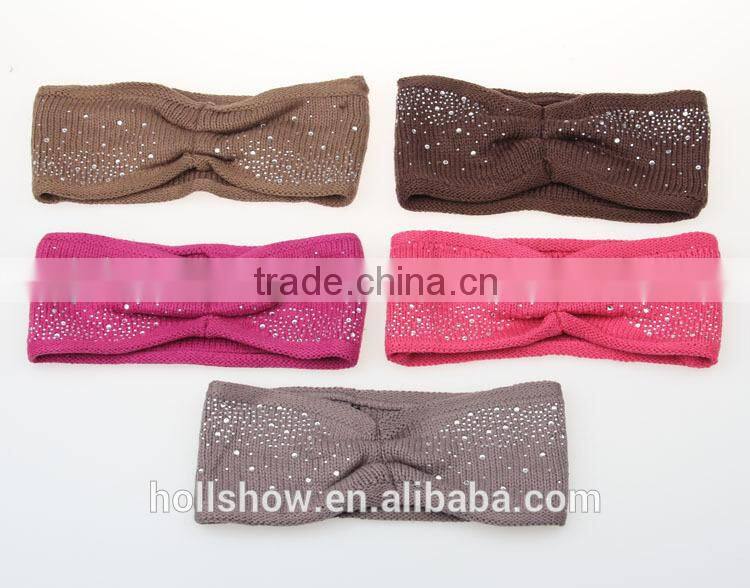Wholesale Fashion Wool Knitted Lady Headband Rhinestone Crochet Women Hairband