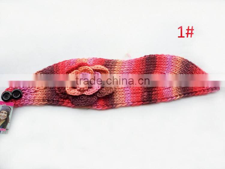 Beautiful Colorful Yarn Knittig Flower Decorated Fashion Women Head Band