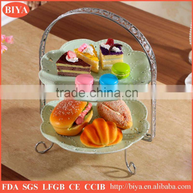 stoneware fashion 2 tier cake plate, metal cake stand,wedding cake stand