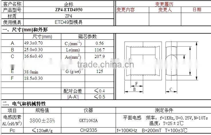 ETD49 high frequency transformer ferrite core PC40 with best price