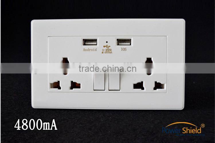 United Arab Emirates / Dubai Type Universal Double outles AC power wall switch socket + 2 USB Charger ports + CE FCC RoHS