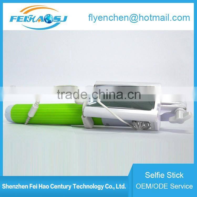 2016 Fashion fodable pocket cable monopod wired selfie stick with mirror
