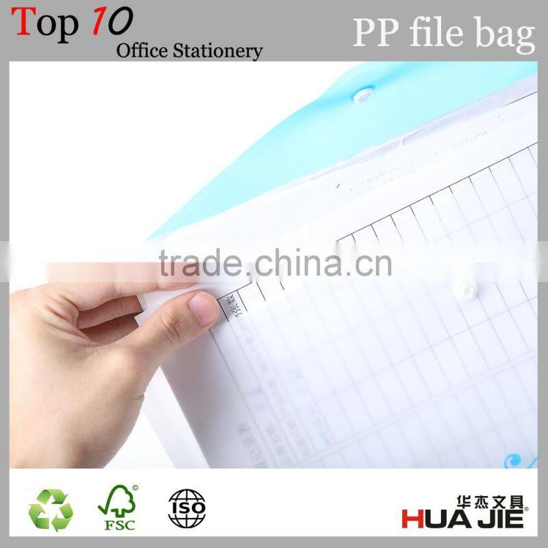 Office staionery A4 18 micrometers PP clear bag with button