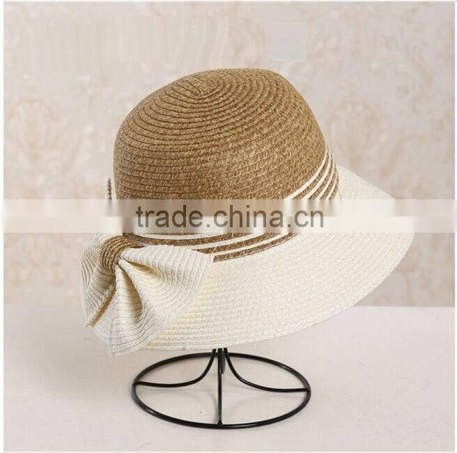QXSH0010 Summer paper straw hat New design butterfly knot beach hat with ribbon
