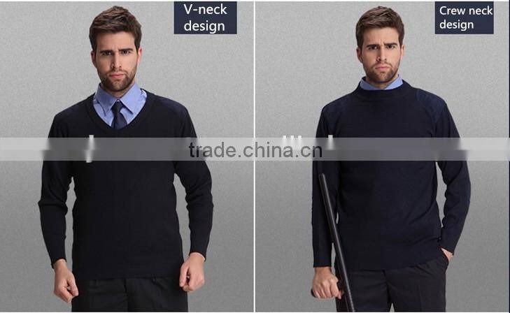 High quality mens winter knitted black sweater work wear security guard uniform