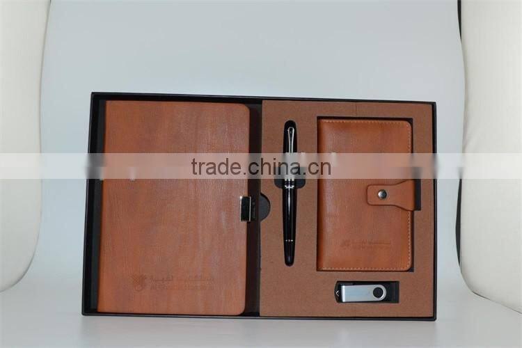 PU Leather Notebook USB Flash Drive Ball Pen Office Stationery Gift Set