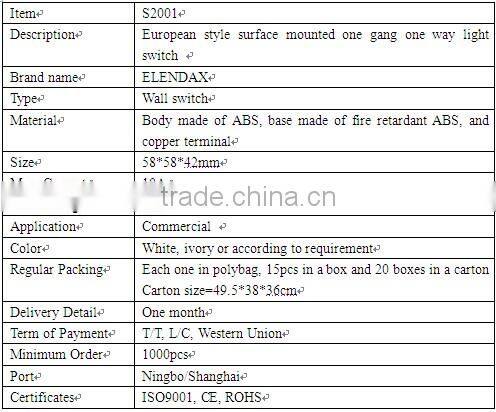 European style surface mounted one gang one way light switch (S2001)