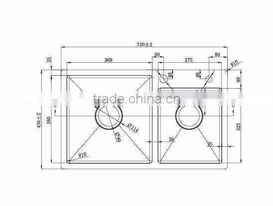 Universal kitchen 4mm thickness board rectangular double bowl sink with SUS 304