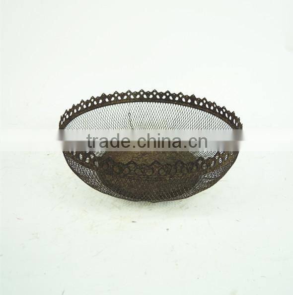 Antique french round decorative wire basket