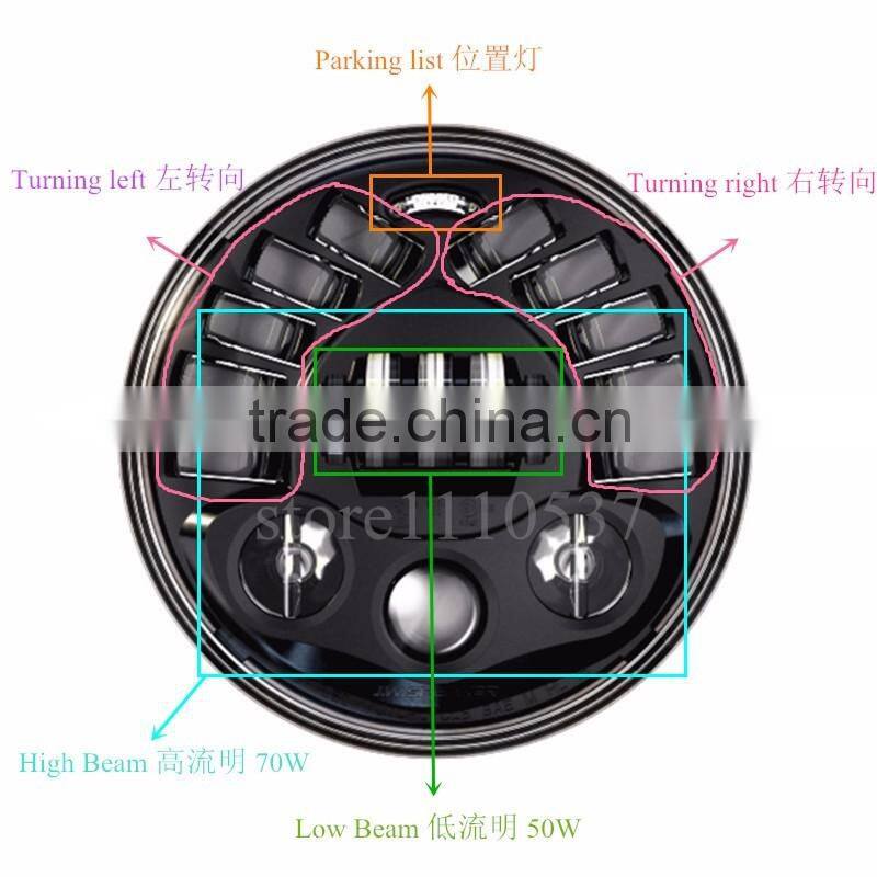 8790 7inch Led Headlight Chrome Black 12V Led Headlamp Hi/lo amber turning signal and white parking lights for Harley motorcycle