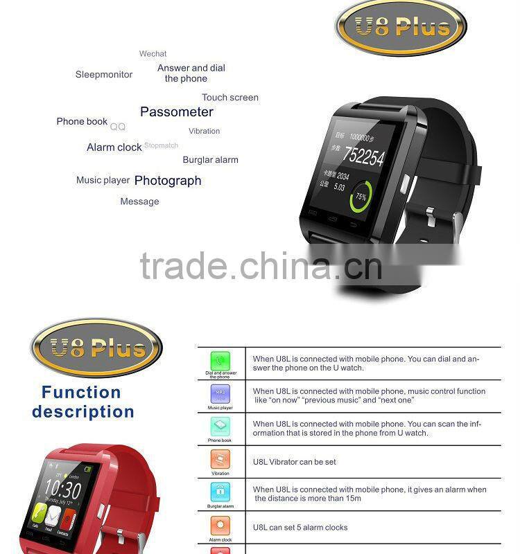 New model updated U8 smart watch for android and IOS system phones, smart watch 2015 hot selling product, new bluetooth watch