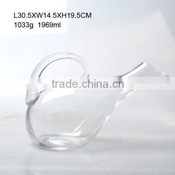 WHOLE SALE cheap transparent glass wine decanter with handle for centerpiece and supermarket