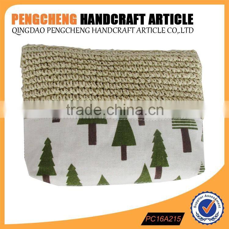 Casual classics crochet clutch Bag paper straw and polyester material nature color