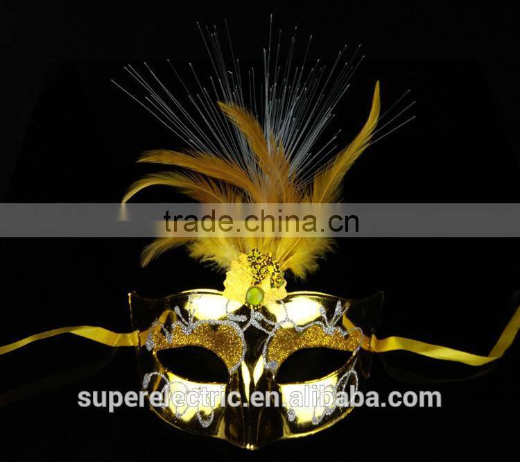 Wholesale Carnival Dancing Ball Favor LED Mask Women Face Mask Halloween Party Mask With LED Lights and Feather