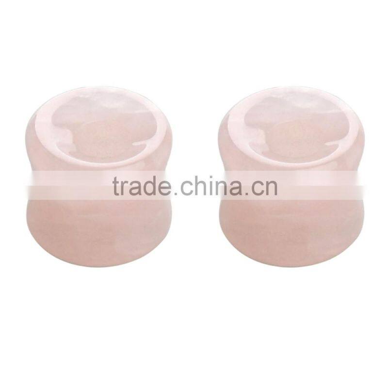 5 Pairs Rose Quartz Hollow Saddle Plug Flesh Tunnel Earlet - Available in Low & Giant Gauges.