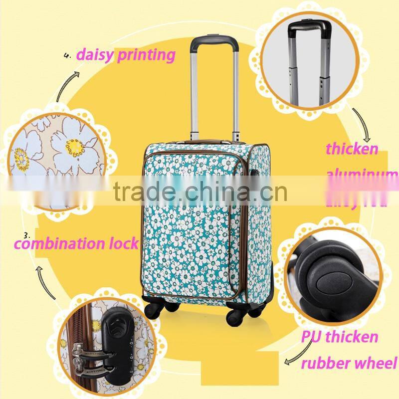 China Factory Polyester Bag Trolley Colorful Flower Printed Luggage Trolley Bag