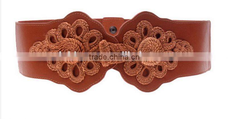 fashion simple lady all-match braided discoid button Chinese knotting buckle elastic wide waist belt for long thick wown coat
