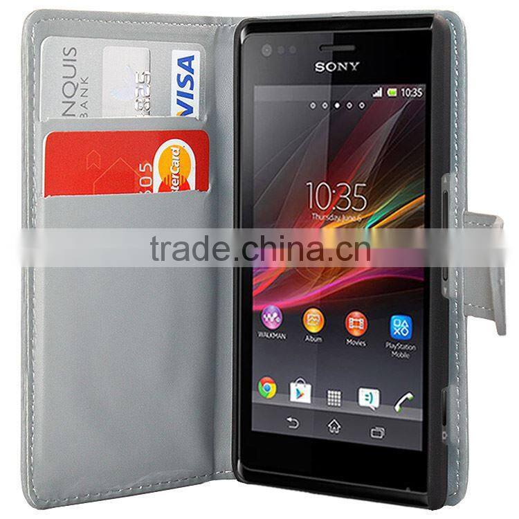 PU Leather Wallet Flip Case For Sony Xperia M C1904 ,Wholesale Leather Case With Credit Card For Sony Xperia M-C1904
