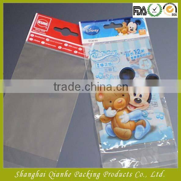 clear opp plastic bags with printed header and euro hole