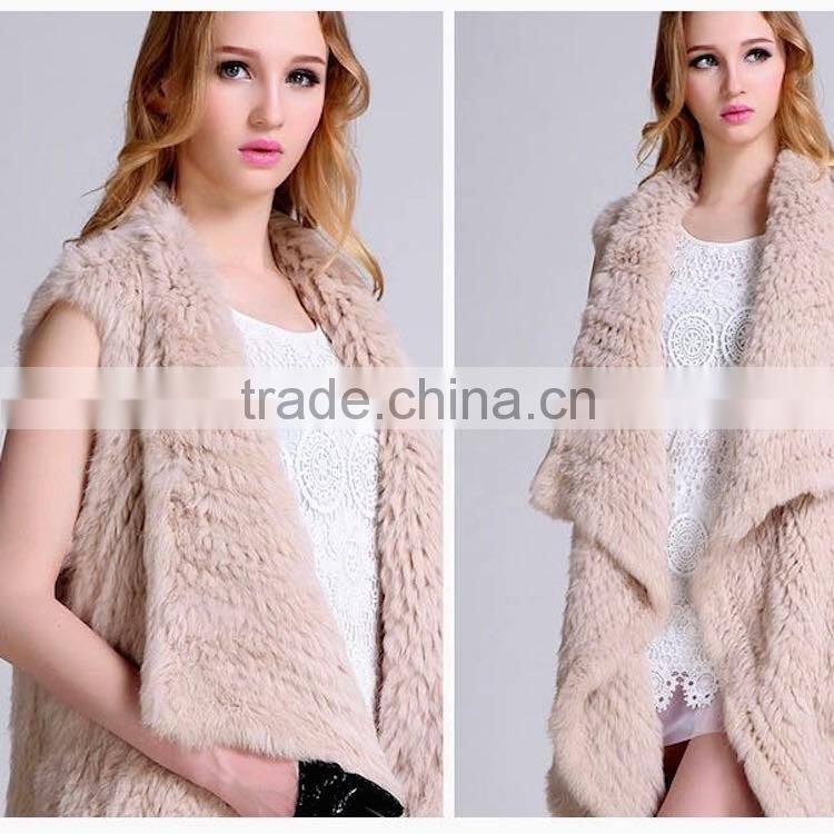 Wholesale Womens Knitted Rabbit Fur Vest with Wide Laples