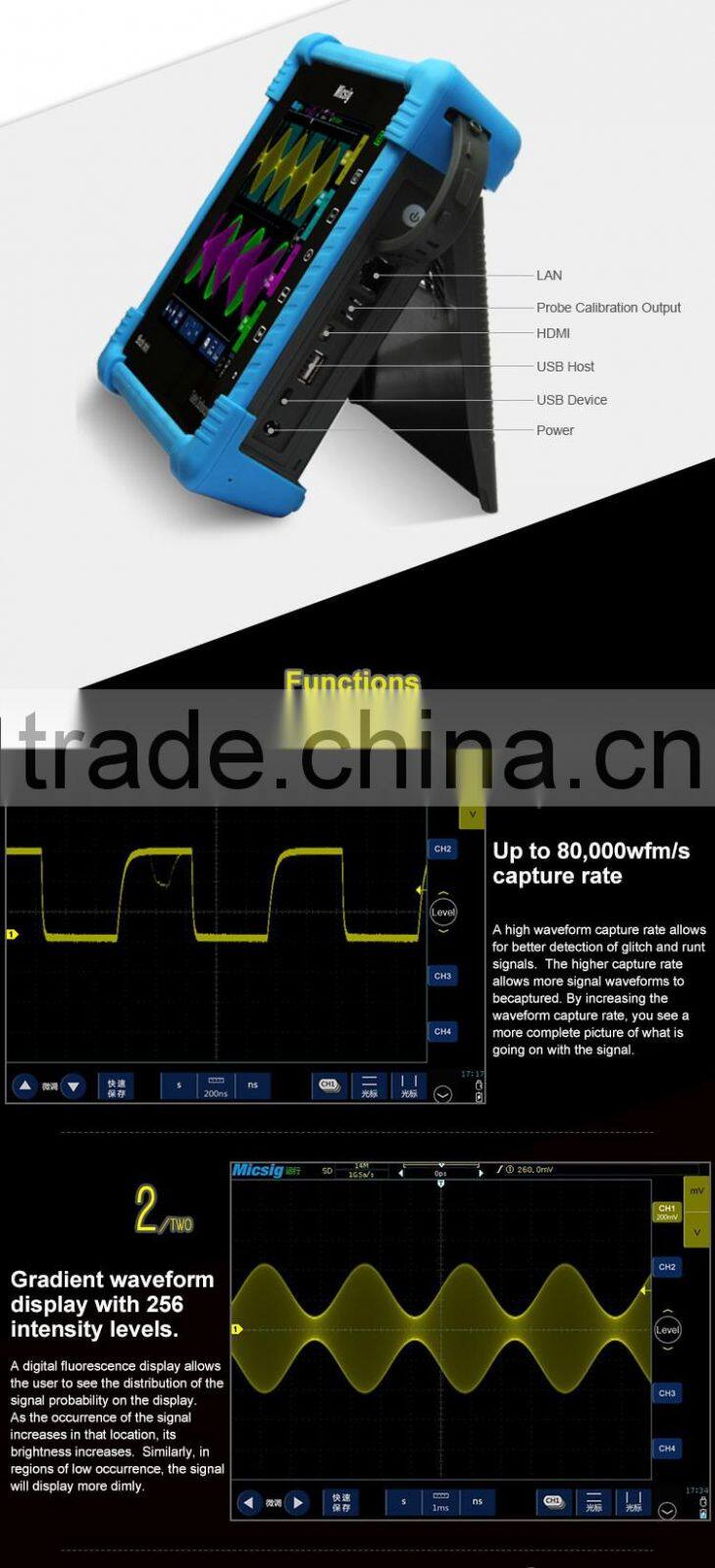 Digital Tablet Oscilloscope TO1104 100 MHz 4CH 28Mpts with battery and belt bring you new oscilloscope experience