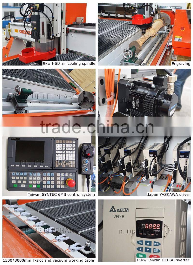 Discounted Price !! Jinan 1530 ATC 4 axis cnc router , cnc wood router engraving machine for mold , door , cabinet , cylinder