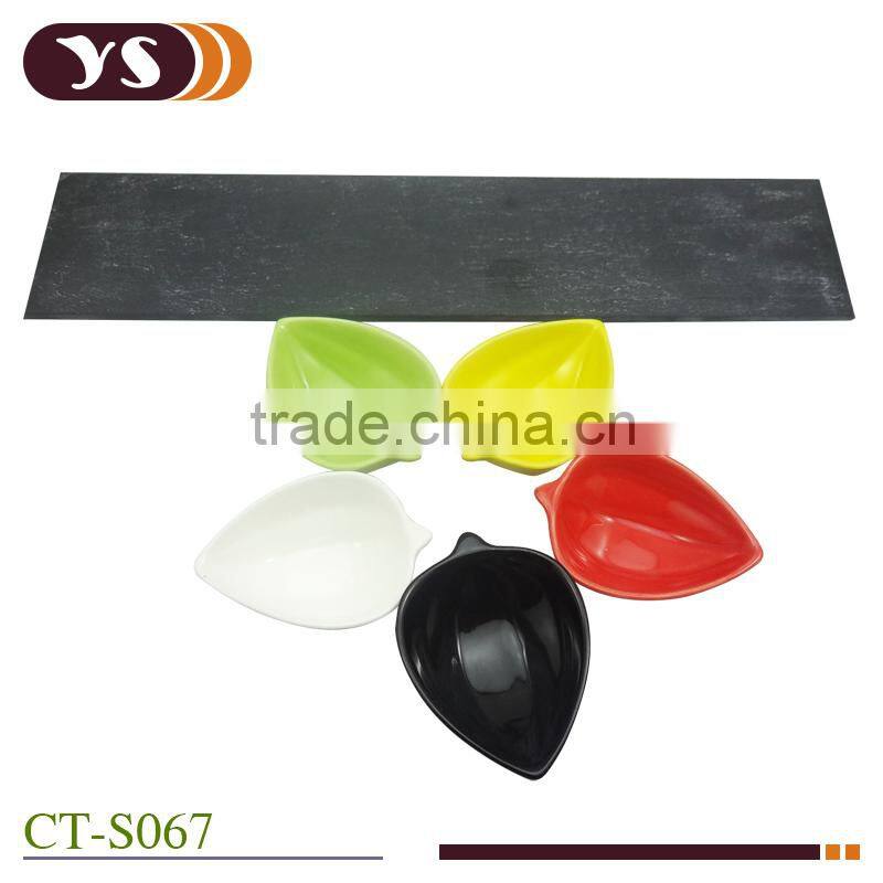 5pcs ceramic Sauce dishes with slate tray