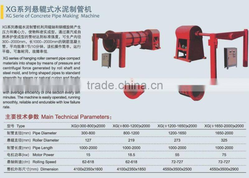 Cement pipe making machine of Roller Hanging Type HYM brand XG Series cement pipe machine