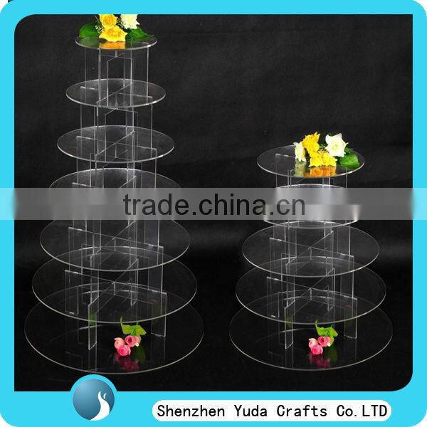 Customize round acrylic wedding cake stand, tiered clear cupcake display shelves