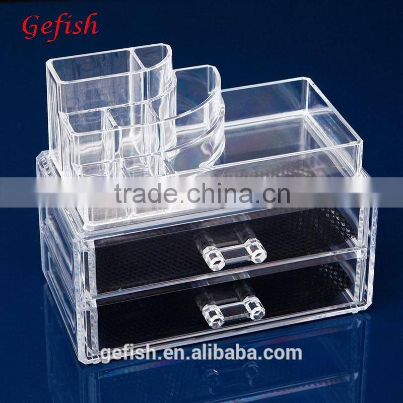 Mulit-size molding clear acrylic/ps makeup organizer cosmetic box with drawers