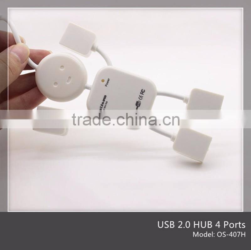 4 Port USB 2.0 High Speed Man USB Hub for PC Laptop Doll Man Design White Color (OS-407H)