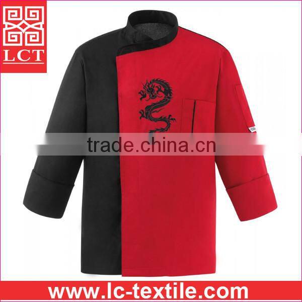 supply lastest two tone color design supersoft poly cotton fabric chef cook uniform with custom imprint(LCTU0013)