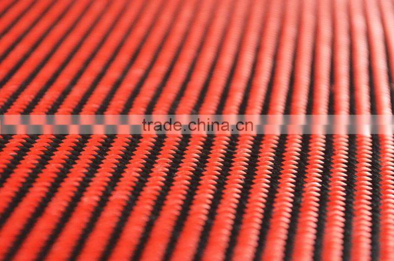Red twill Carbon Fiber / Kevlar fabric cloth for Wallet 195gm2 carbon cloth and kevlar