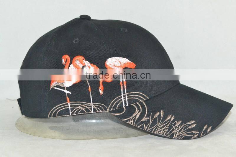 Guangzhou hat factory professional custom 6 panel / 100% cotton/fire bird embroidery logo / / black baseball cap