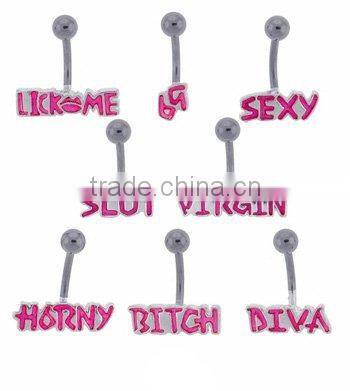 316l stainless steel navel jewelry ring pink words belly rings
