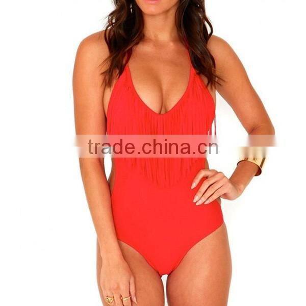 2017 wholesale fashion one -piece swimwear with tassels